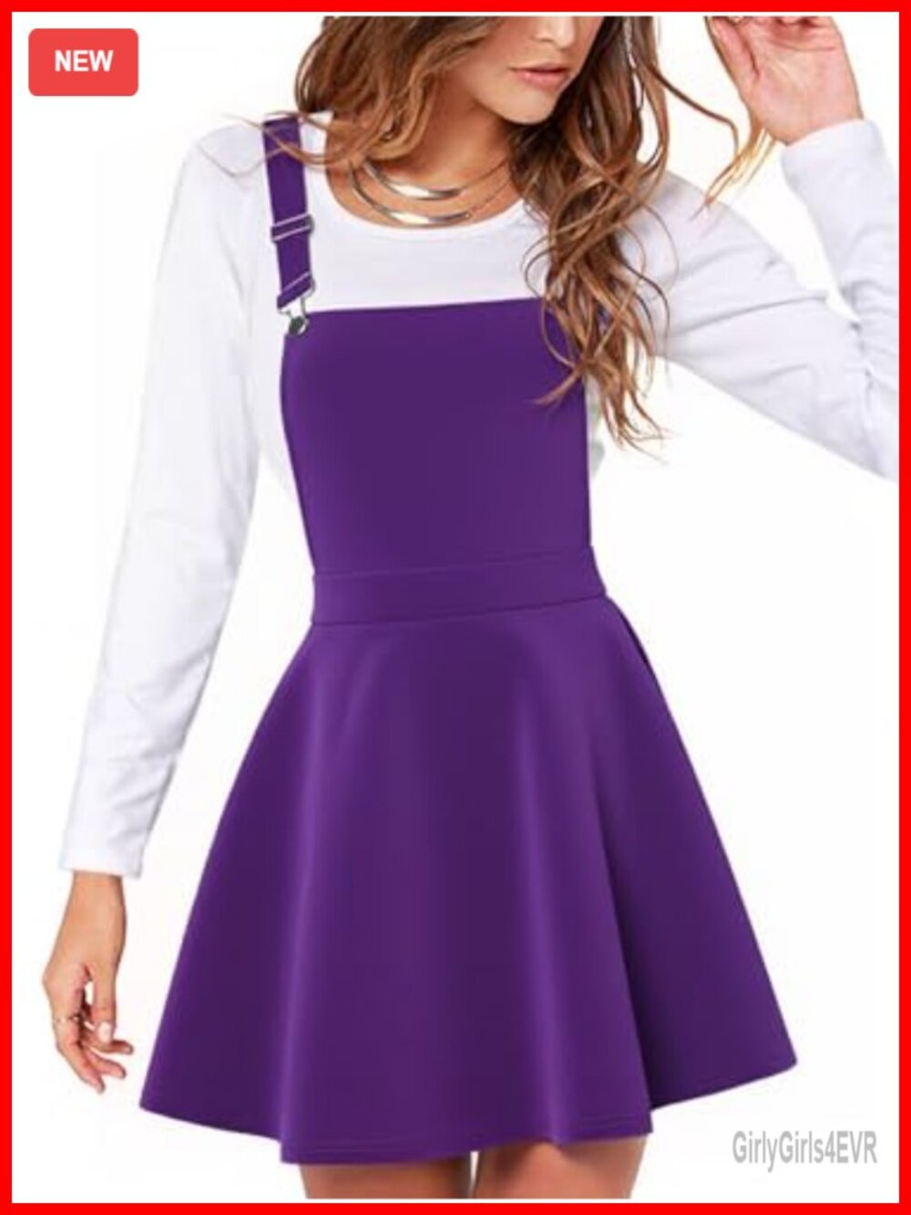 Women Pleated Mini Suspender Skirt A-Line Pinafore Overall Dress Polyester